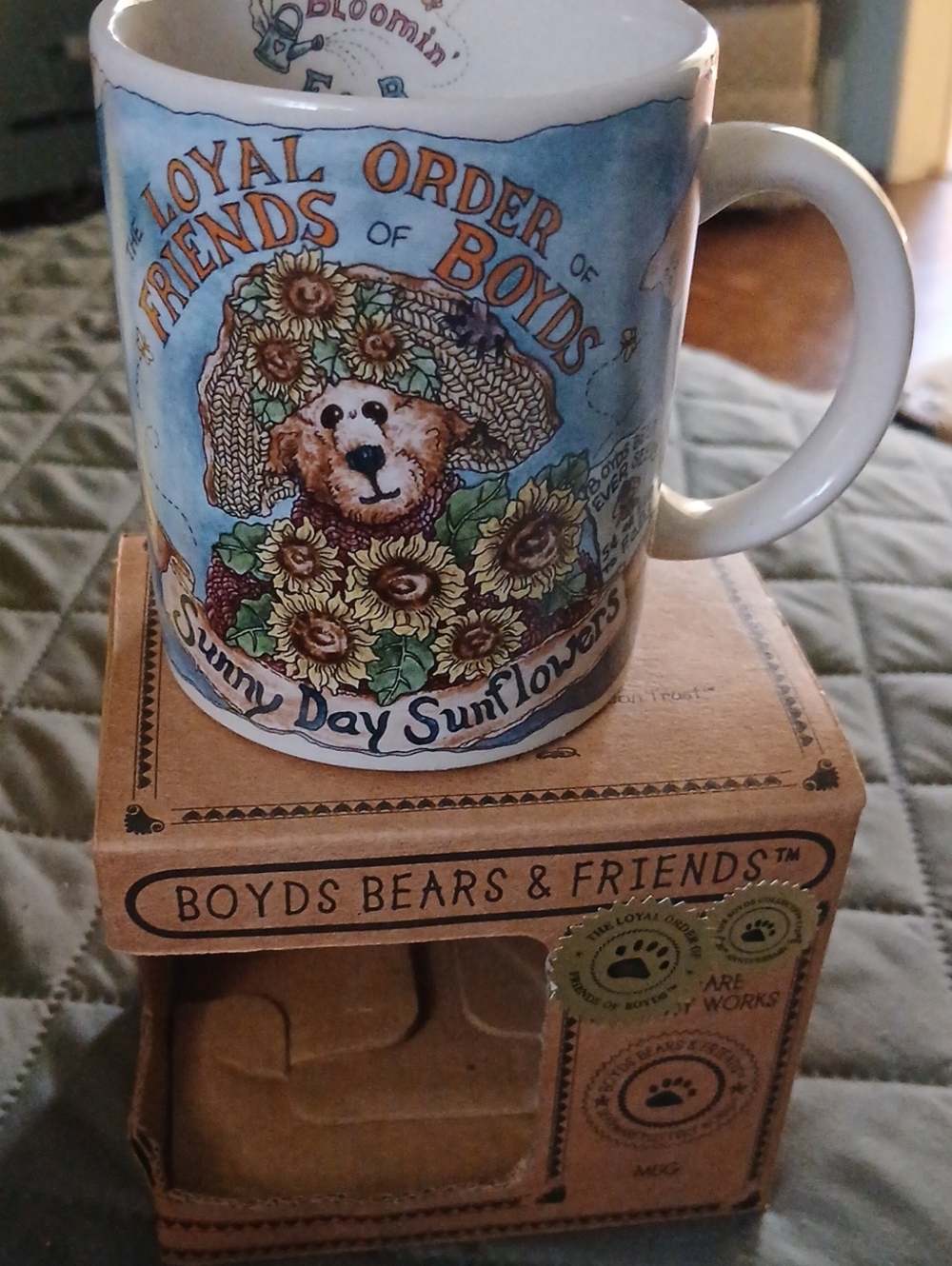 Boyds Bears Sunny Day Sunflowers Ceramic Mug - Blue